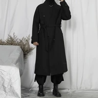 mens trench coat spring and autumn new double breasted fashion long strap over the knee leisure loose large coat