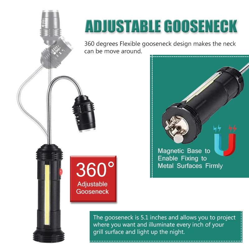 TEENRA 1Pcs Portable Barbecue Light Magnetic 360 Degree Adjustable LED Multipurpose Waterproof BBQ Tools | Дом и сад