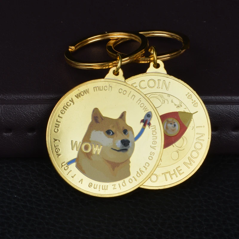 Хит продаж металлический брелок для ключей Dogecoin в форме мух и Луны | Дом сад