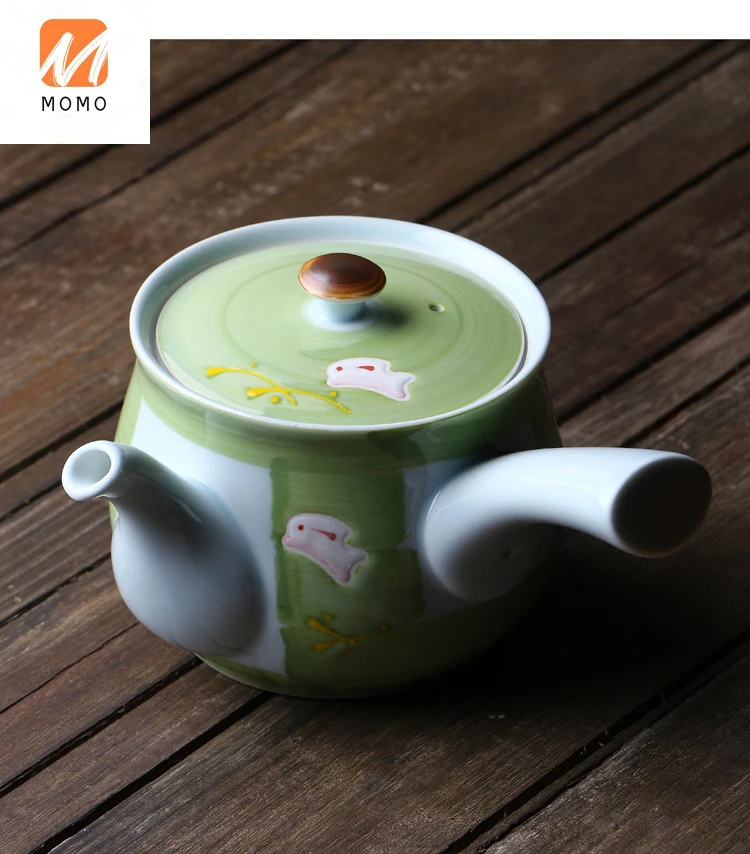 

Aritayaki Green Cute Bunny Running on the Moon Ceramic Teapot Urgent Japanese Tea Ceremony Side Handle Pot