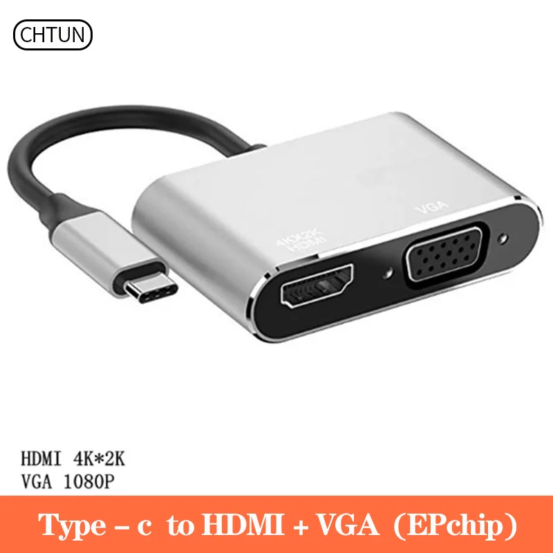 Chtun typec к HDMI VGA док станция USB C конвертер apple ноутбук адаптеру|Кабели VGA| |