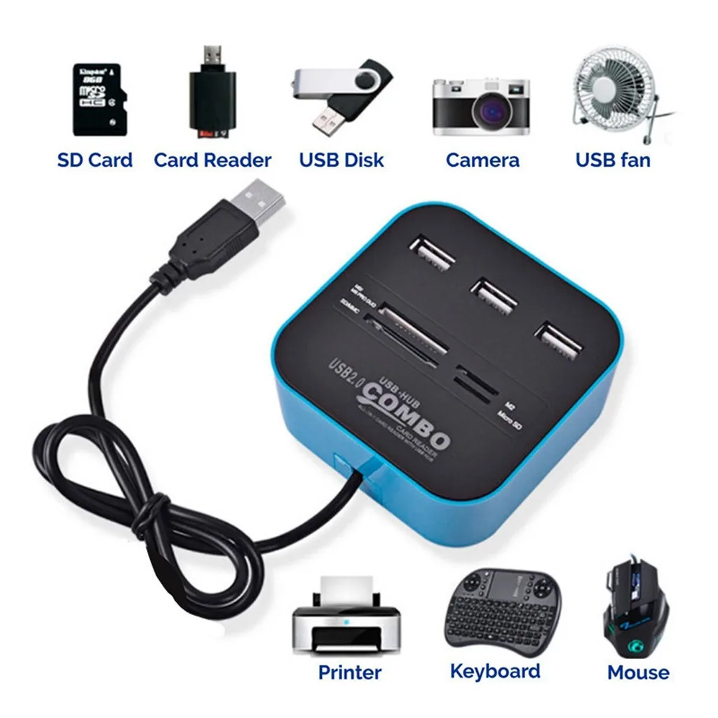 15 # высокого Скорость USB 2 0 концентратор 3 Порты с кард ридер мини док станция Combo