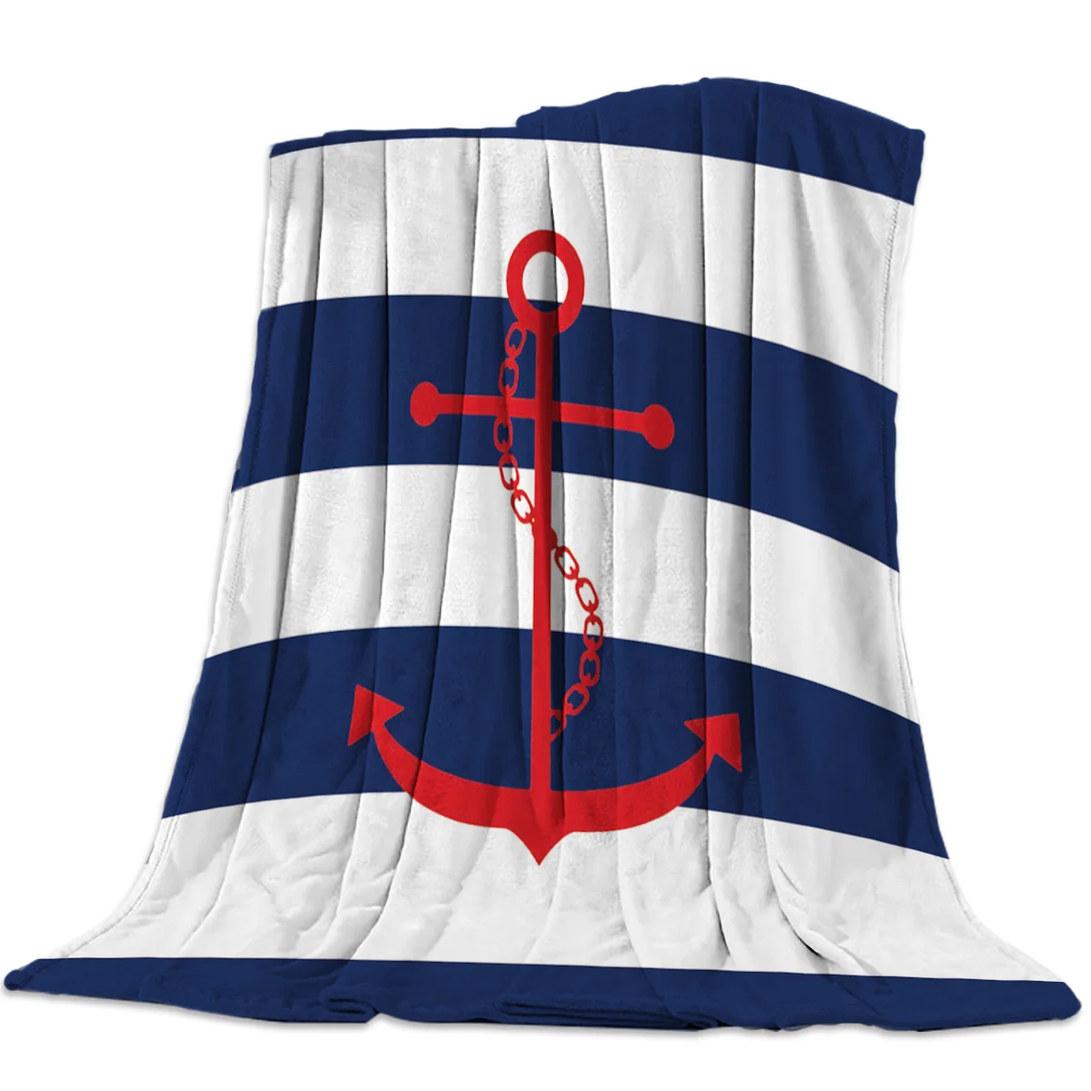 

Simple Blue And White Stripes Anchor Blankets Blanket Throws Fleece Cover Throw Wrinkle-Resistant Microcozy Breathable No Fading