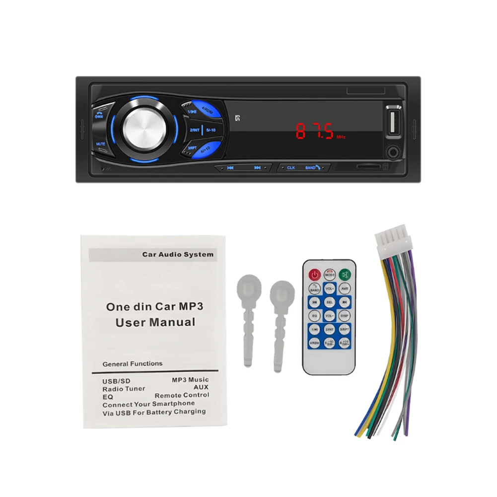 Автомагнитола 1 Din Bluetooth-совместимый стерео MP3-плеер FM AUX/USB/TF 12 В цифровой