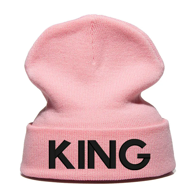 King Letter Beanie Hat Skullie шапка, вязаная шапка-носок зимняя Осенняя вязаная вышивка Кепка в стиле хип-хоп Мужская и женская Подростковая Кепка для уличных танцев черная