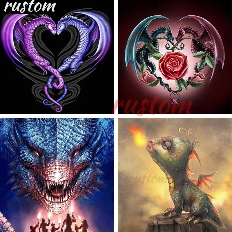

Love Heart Shaped Dragon Diamond Painting Cross Stitch Dragon Diamond Embroidery Rose Mosaic Design Crafts Home Decor Rustom