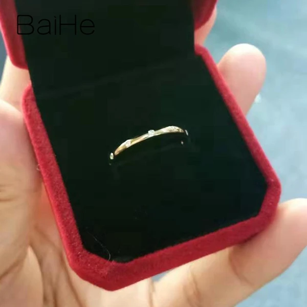 BAIHE Твердое 18 к Желтое золото(AU585) 0.06ct сертифицированное H/SI круглое кольцо с натуральными бриллиантами для помолвки для женщин, модное Ювелирное кольцо