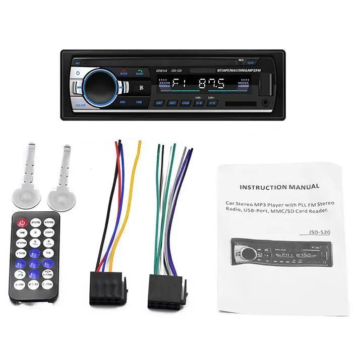 Bluetooth V2.0 JSD-520 Стерео Авторадио автомобильное радио 12 В в тире 1 Din FM Aux вход приемник