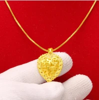 hi lm 3d classic 24k gold hollow out love heart pendant necklace for female party jewelry with chain birthday gift girl no fade
