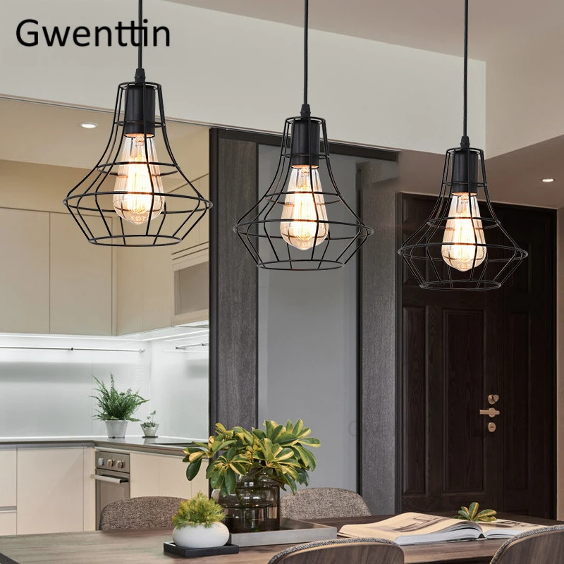 Винтажный подвесной светильник с черной железной клеткой современные