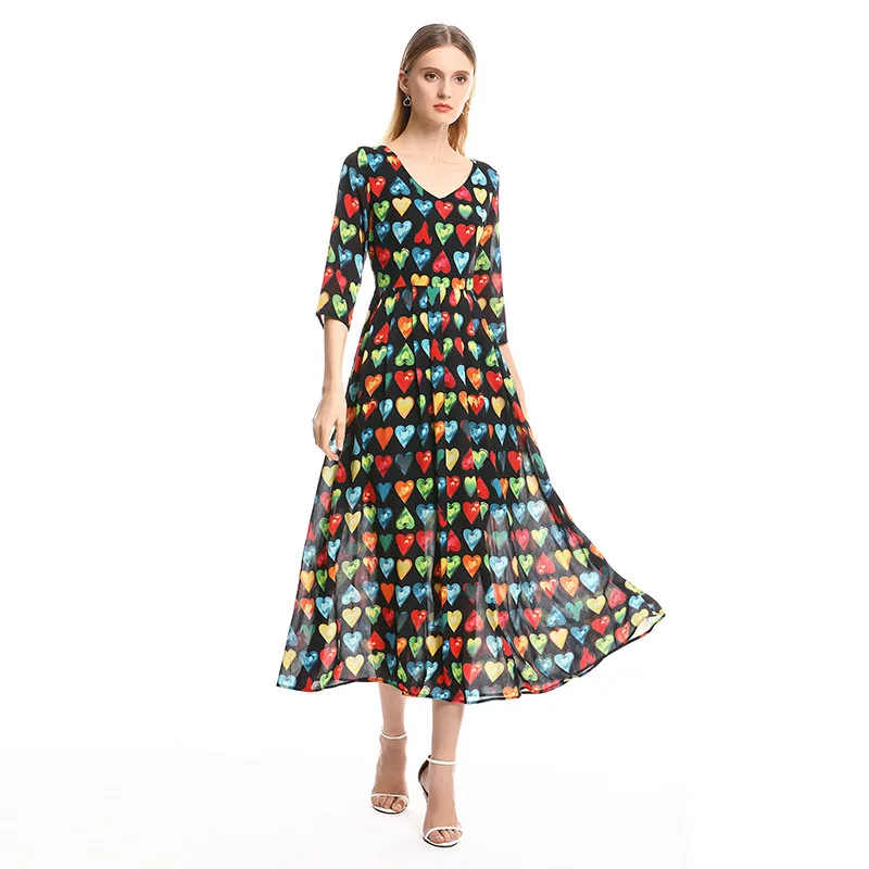 Женское длинное платье до щиколотки с V-образным вырезом длинным рукавом локтя и