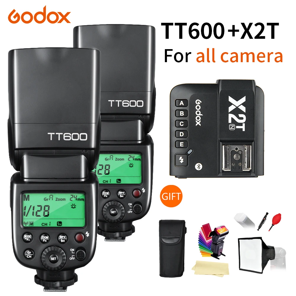 2X Godox TT600 TT600S 2.4G Wireless TTL 1/8000s Flash Speedlite + X2T-C/N/S/F/O/P Trigger for Canon Nikon sony fuji olympus