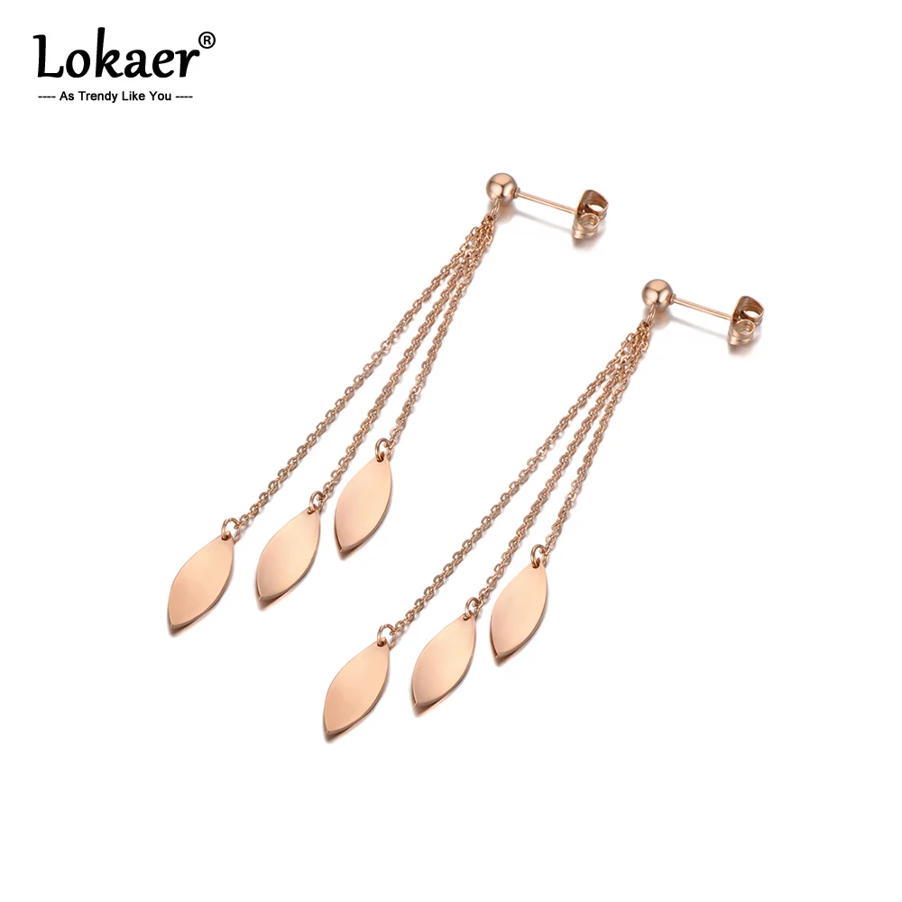 Женские серьги подвески с овальной кисточкой Lokaer цепочки из титановой