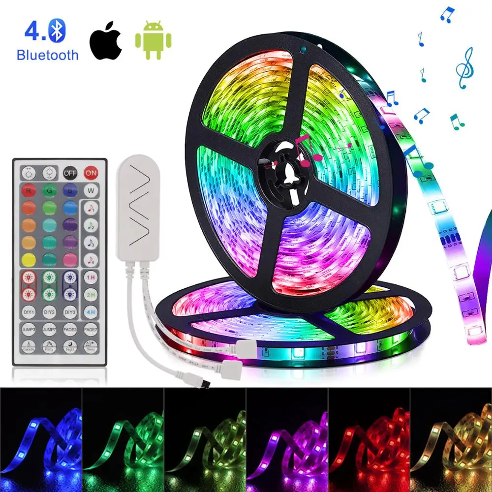 

Bluetooth LED Strip Light RGB5050 Music Sync Smart LED Flexible Ribbon DC12V Tape Diode Color Changing LED Lights For decoration