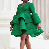 women dresses party green long sleeve high waist a line pleat female christmas spring fashion new 2022 african femme big size