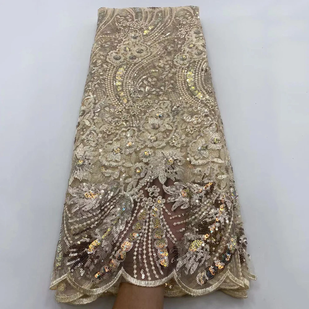 

Французская сетчатая кружевная ткань Sequence из органзы 2021 высокого качества с блестками для свадебного платья 5 ярдов