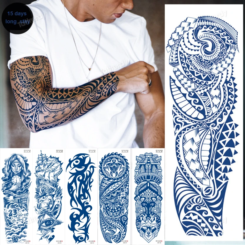 

fake tattoo sleeves full arm temporary tattoos for men boy bosy art stickers sexy tattoo juice ink long lasting totem dragon big