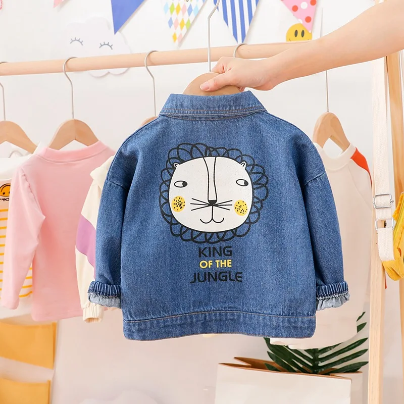 2019 Autumn boys cartoon lion print denim pocket long sleeve Coat Kids Children Infants Outwear Jackets Cardigan C2986 |