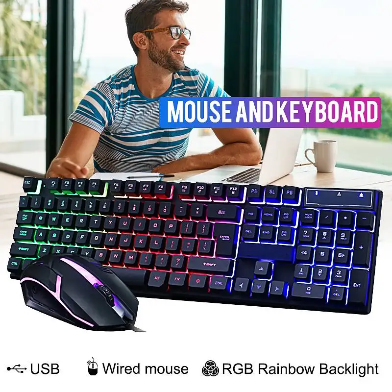 

Backlight Wired Gaming Keyboard and Mouse Mechanical Felling Keyboard Gamer Kit 1200DPI Gaming Mouse Set for Computer PC Laptop