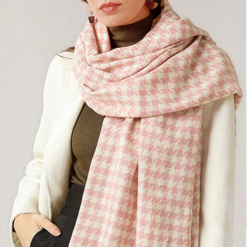 

Winter Imitation Cashmere Scarves For Women Designer Houndstooth Plaid Warm Scarf Classic Shawl Neck Bandana Cold Protection