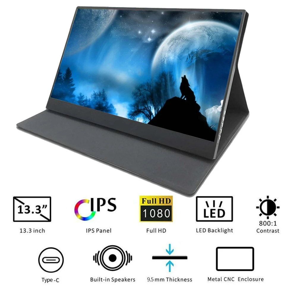 EMS 13 3 &quotHD портативный ЖК монитор Type C (USB C) Mini HDMI для Xbox One PS4 DVD PC металлический