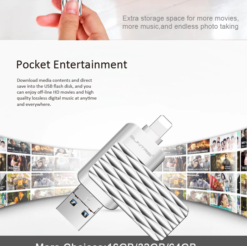 Suntrsi 32 Гб 2,0 USB флэш-накопитель OTG 3 в 1 64 ГБ для смартфона 7/8/x/xr/Android/ipad Флешка высокая скорость