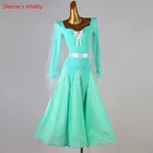 Платье для бальных танцев с V-образным вырезом, юбка-качели, сетчатая, с длинным рукавом, высокого качества, одежда для соревнований и представлений для взрослых и детей