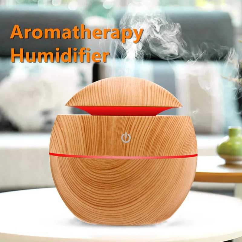 

130ml Portable USB Ultrasonic Air Humidifier with 2PC Sponge Filter for Car Home Office Wood Grain Aroma Essential Oil Diffuser