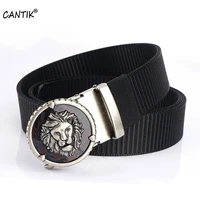 cantik unique lion king head automatic buckle belt quality nylon canvas material belts men accessories freeshipping cbca304