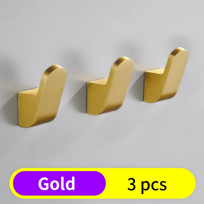 Gold-3pcs Крючок для халата, черные крючки для ванной, для полотенец, сумка для ключей, вешалка для шляп, декоративные крючки для пальто, настенная вешалка для одежды, аксессуары для ванной комнаты - Цвет: Gold-3pcs
