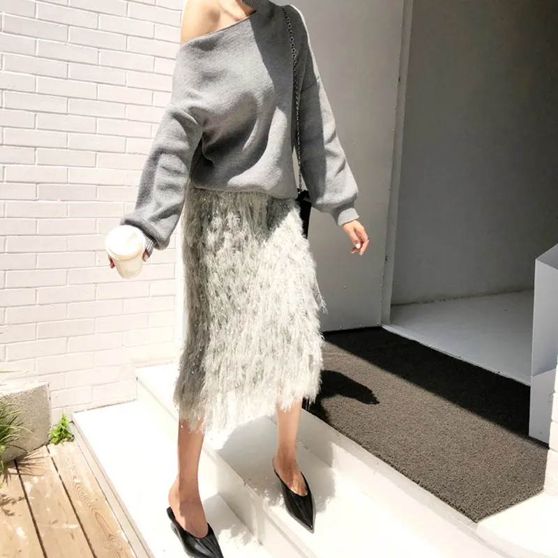 Осенне-зимний Повседневный корейский свитер с открытыми плечами водолазка