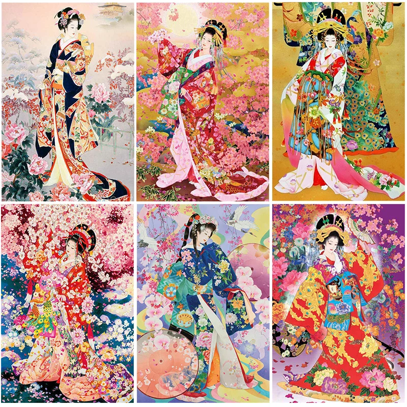 

Алмазная живопись, мультяшное кимоно для леди, старинная женщина 5D, Набор для творчества, вышивка, Настенная квадратная круглая подарочная ...