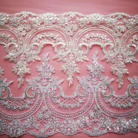1yard23cm white ivory sequin cording fabric flower venise venice mesh lace trim applique sewing craft for wedding dec