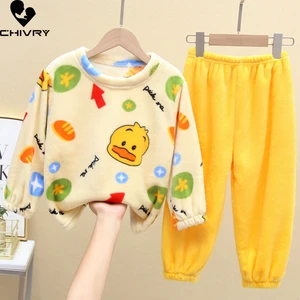 New Autumn Winter Kids Boys Girls Warm Flannel Pajamas Sets Cartoon
Long Sleeve O-neck Tops with Pants Sleeping Clothing Set
