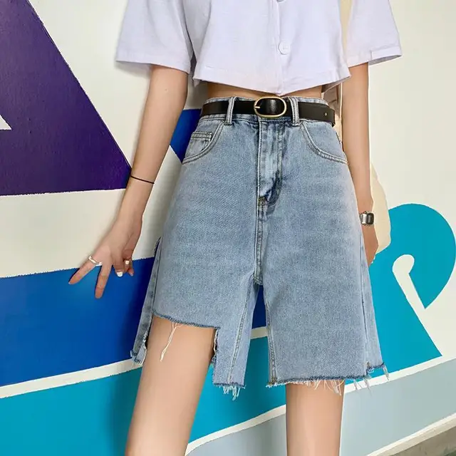 Women Denim Shorts Solid Ripped 