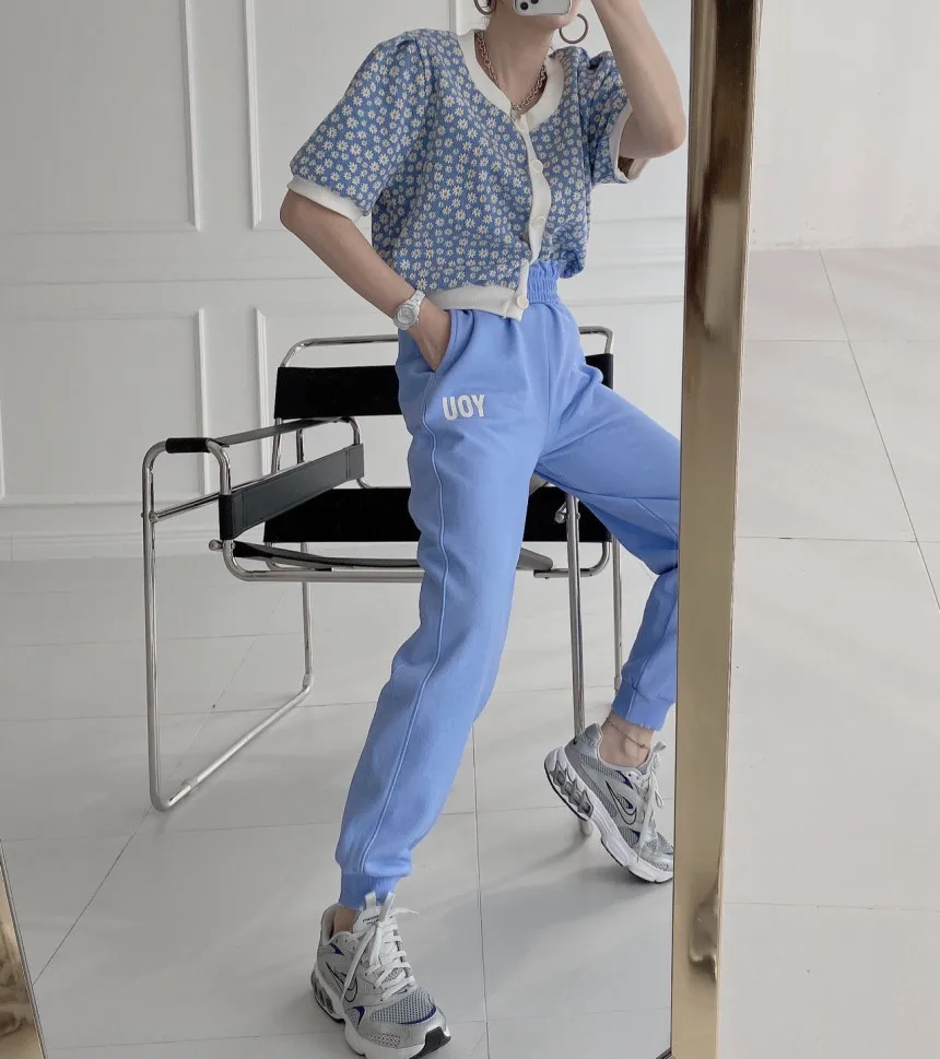 

Floral Printed Blouse Women 2021 Summer New O Neck Short Sleeve Knitted Shirt Female Single Breasted Korean Style Blusa