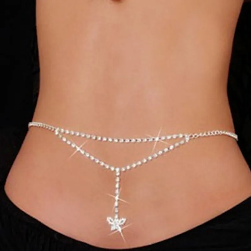 N234-Butterfly silve Новинка, размеры от 90s Винтаж прозрачный TPU мягкий сердце цепочка на талию, шикарное диско ночного клуба ремень стразы в форме сердца к сердцу Ремни - Color: N234-Butterfly silve