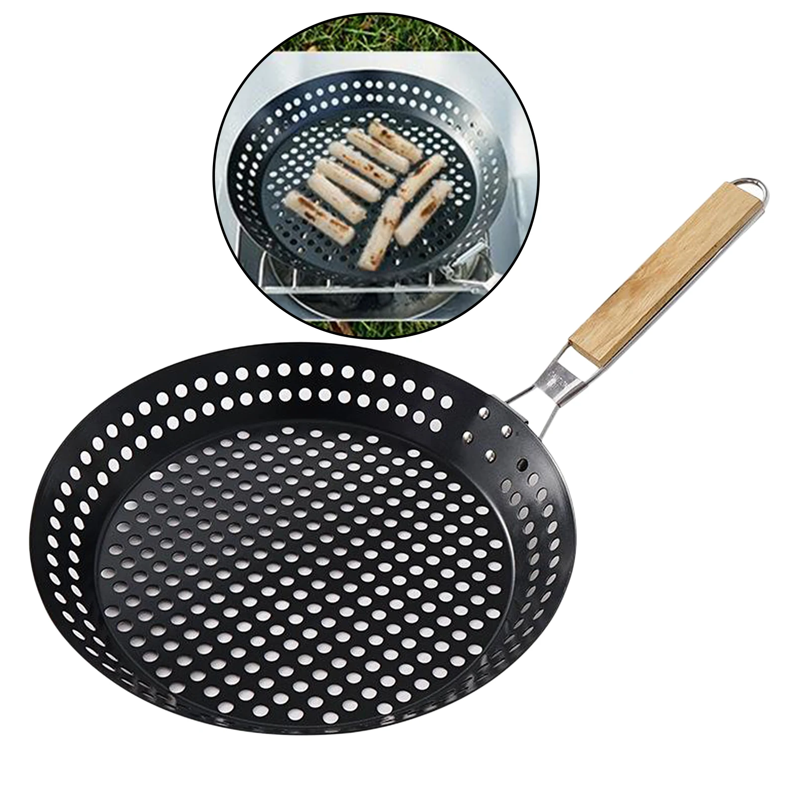 

12" Outdoor Grill Pan Stainless Steel BBQ Home Picnic Tray Basket with Holes