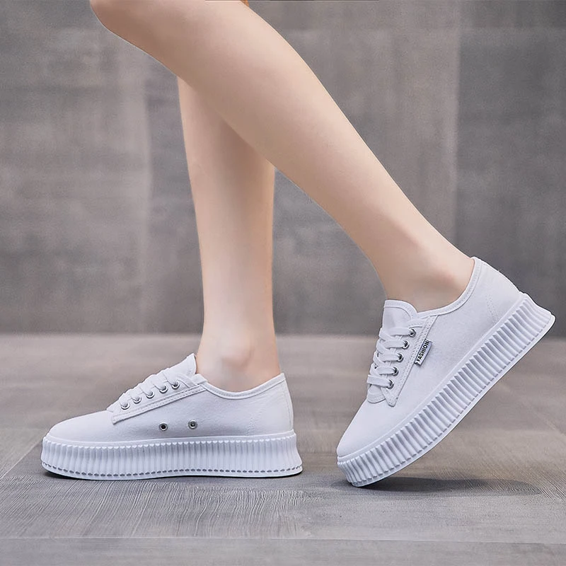 

2021 Spring and Summer New Women's Shoes Korean Canvas Shoes Thick Bottom Muffin Flat Bottom Casual Small White Shoes Bf-007