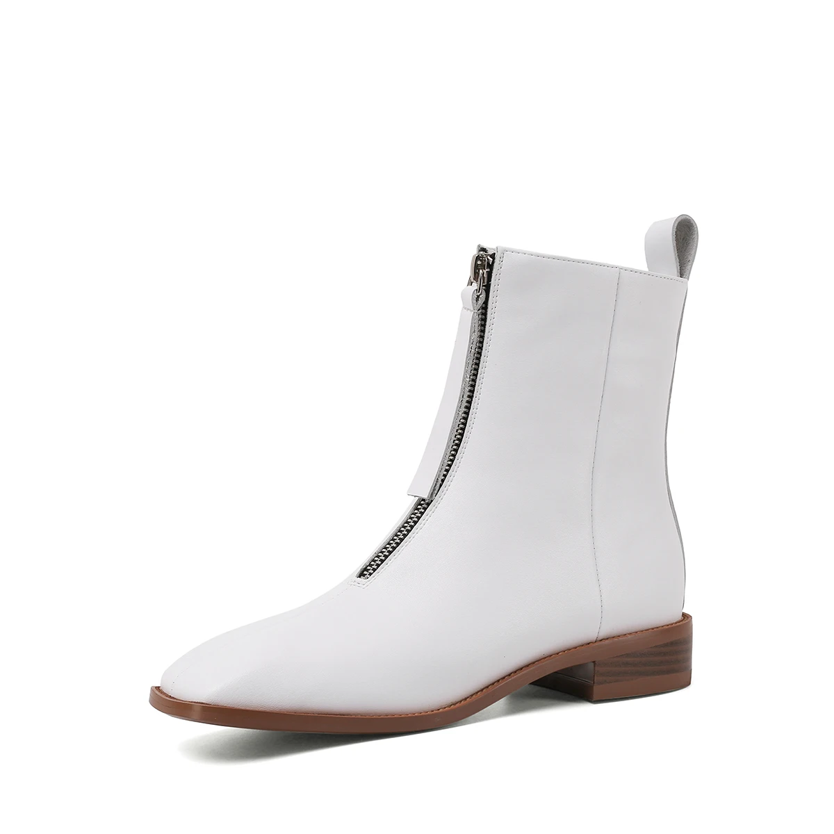 

Osunlina Ankle Boots For Woman Square Toe 3cm High Heels Front Zipper Footwear Quality White Genuine Leather Warm Lady Shoes