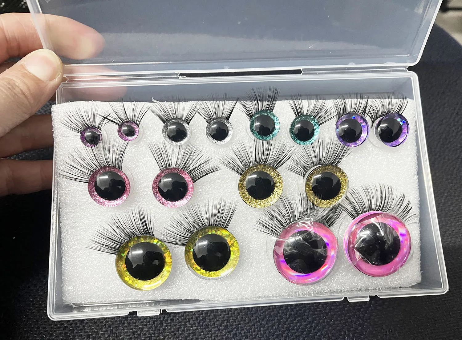 8PAIR/BOX 9mm to 30mm craft eyes  New  3D glitter toy safety eyes with eyelash tray with 2style washer-COLOR BY RANDOMDLY