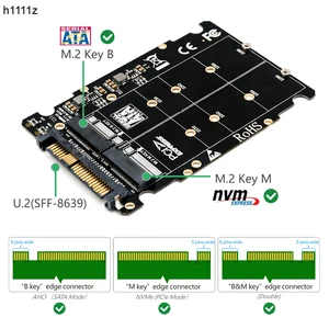 Переходник M.2 SSDU.2, PCI, 2 в 1, NVMe и SATA, NGFF, SFF-8639, для настольных компьютеров