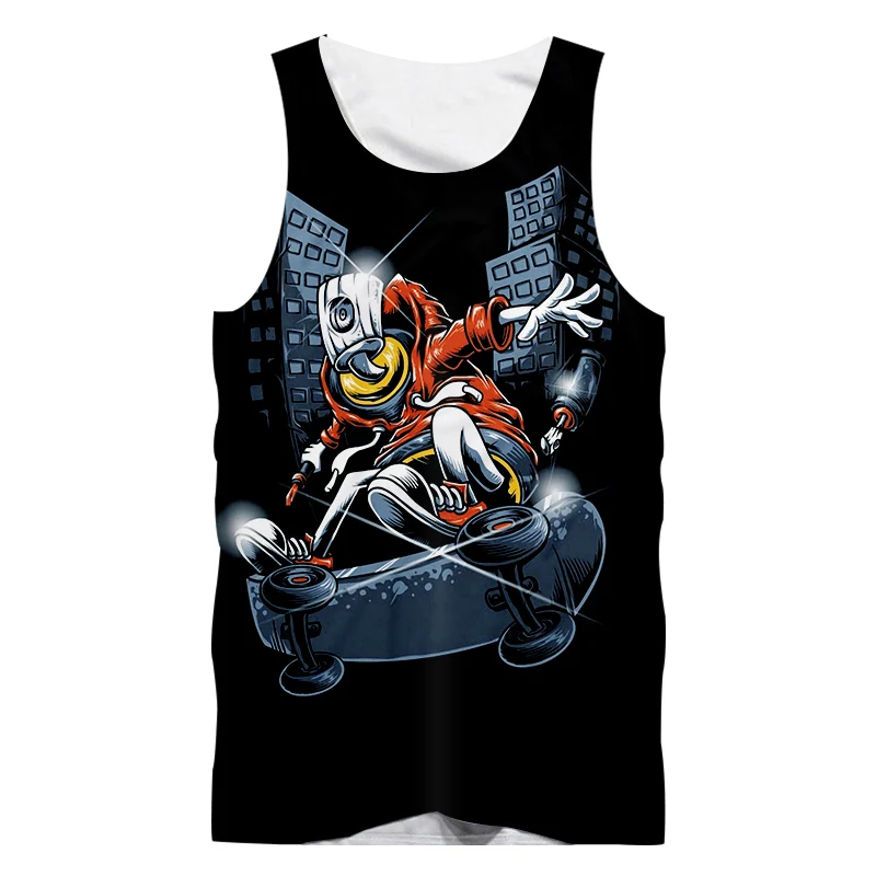 

IFPD EU Size New Harajuku Men's Casual Tank Top Cool 3D Print Graffiti Spray Paint Vest Mans Fit Sleeveless Plus Size Clothing