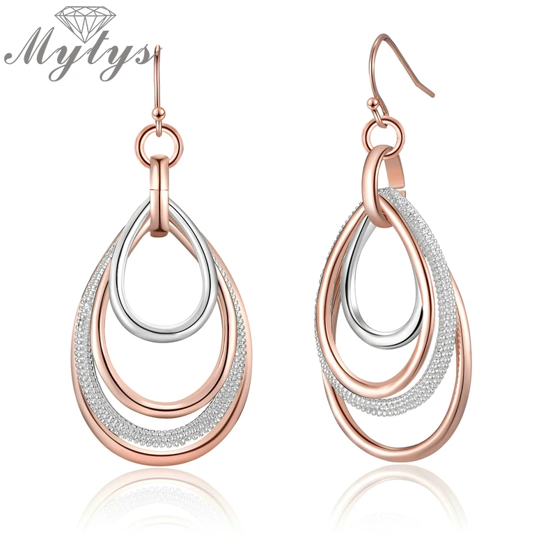 Mytys розовое золото и серебро микс круг капли воды Висячие серьги для женщин