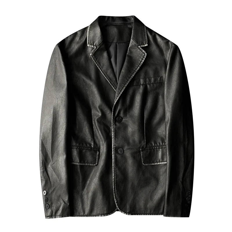 Мужской новый осенний Блейзер 2021 Мужская модная однобортная кожаная куртка с