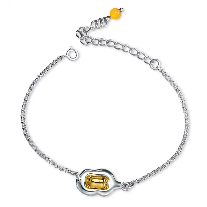 Anime Yellow Lazy Egg Gudetama 925 Sterling Silver Bracelets Accessories Cosplay Hand Chain Bracelet Xmas New Year Gift Prop