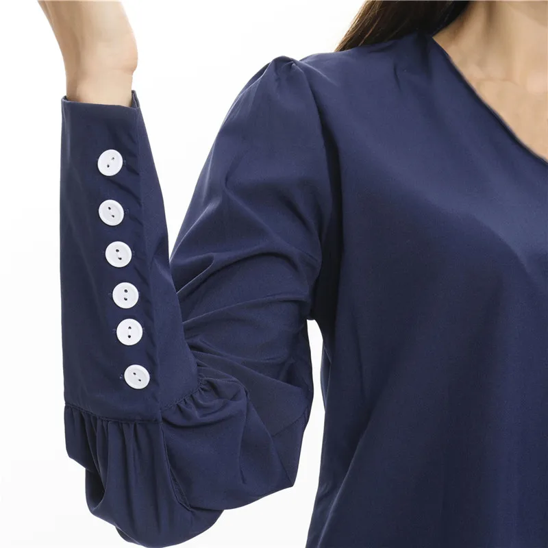 

Elegant Female Blouse Long Sleeve V-neck Solid Color Puff Sleeve Office Top Chiffon Comfortable all-match Female Blouse