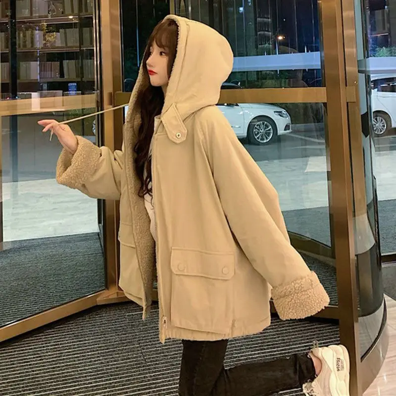 

Both sides wear lamb wool coat women 2021 new winter thick tooling clothes Hong Kong-style Oversize Warm Jacket fashion top