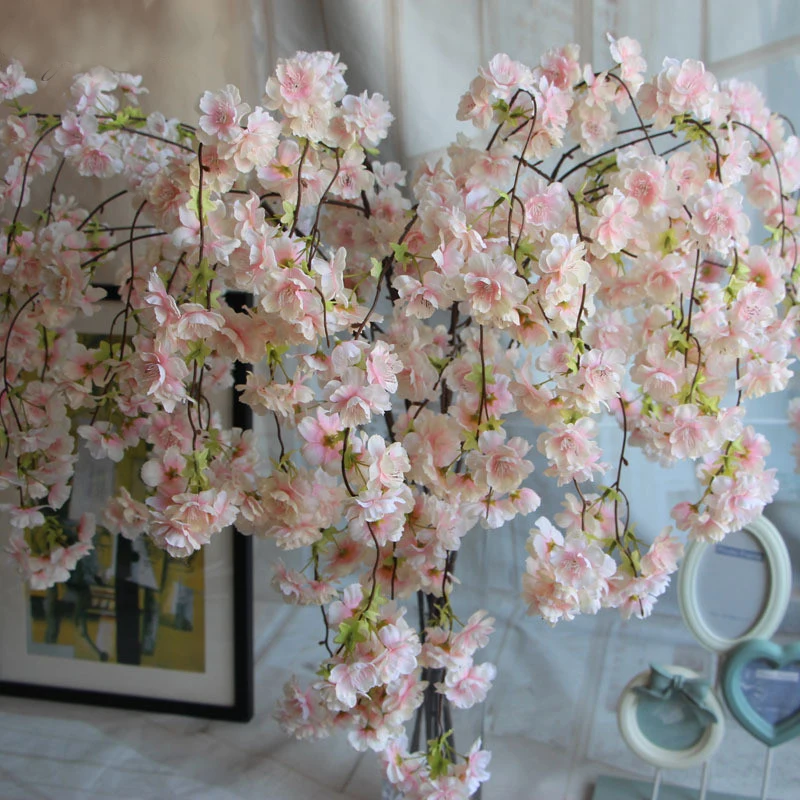 

92cmNatural vertical silk cherry blossom flower vine DIY wedding Christmas decor Cherry tree artificial flower bouquet 7pcs/lot