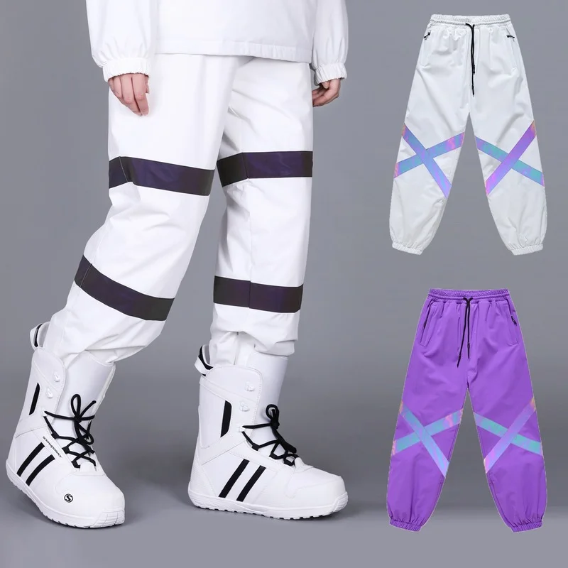 Outdoor Loose plus Size Reflective Stripe Snowboard Pants Men and Women Couple Models Thickening Thermal Windproof Waterproof